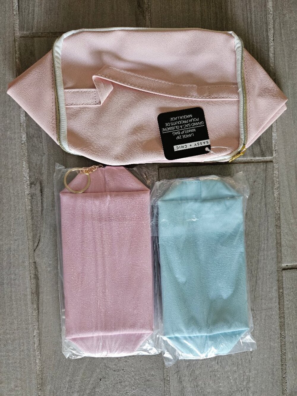 NWT Sassy + Chic Cosmetic Makeup Travel Bags Lot of 3 Pink Blue Organizer